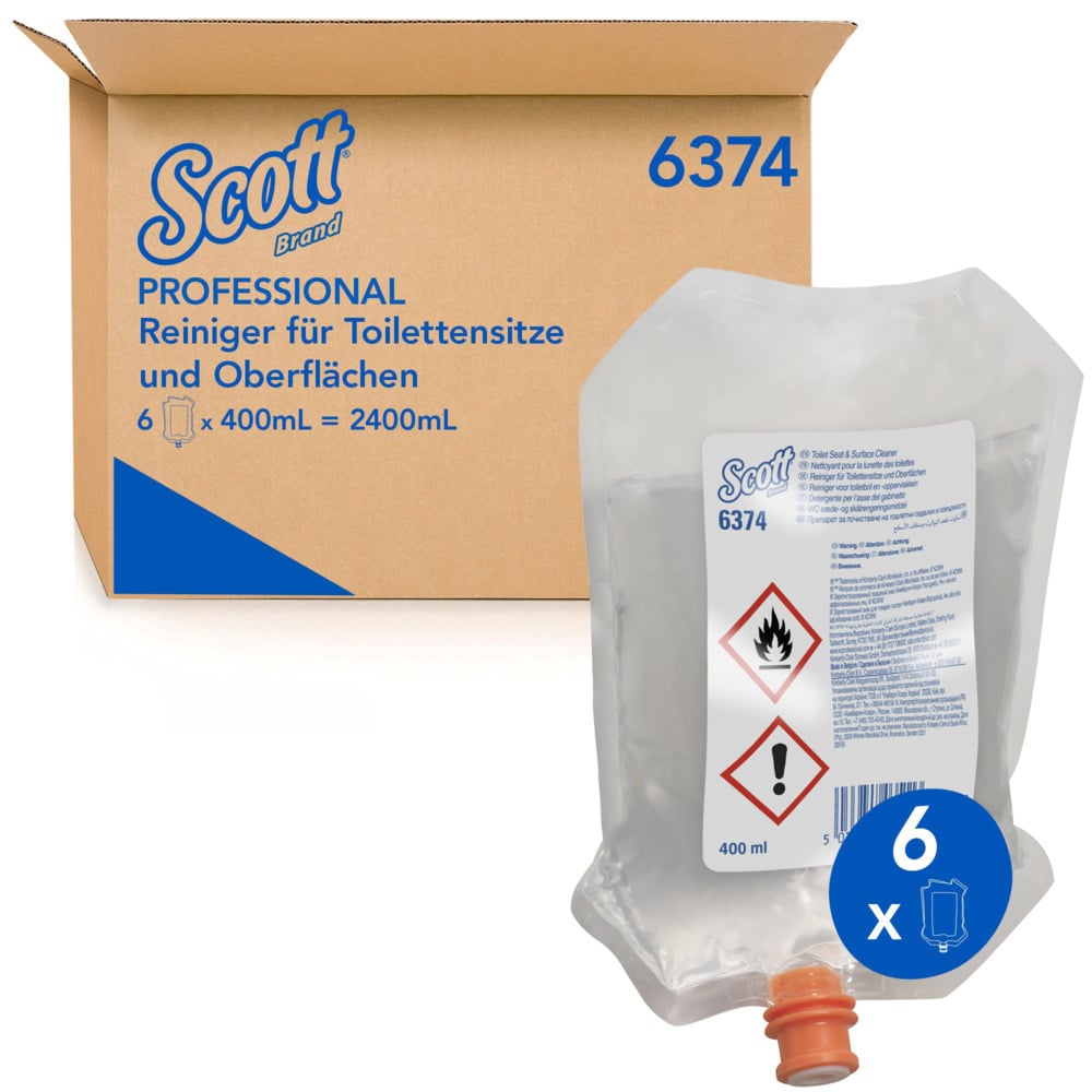 Scott® Toilettensitz- und Oberflächenreiniger 6374, transparent, 6 x 400 ml (2.400 ml gesamt)