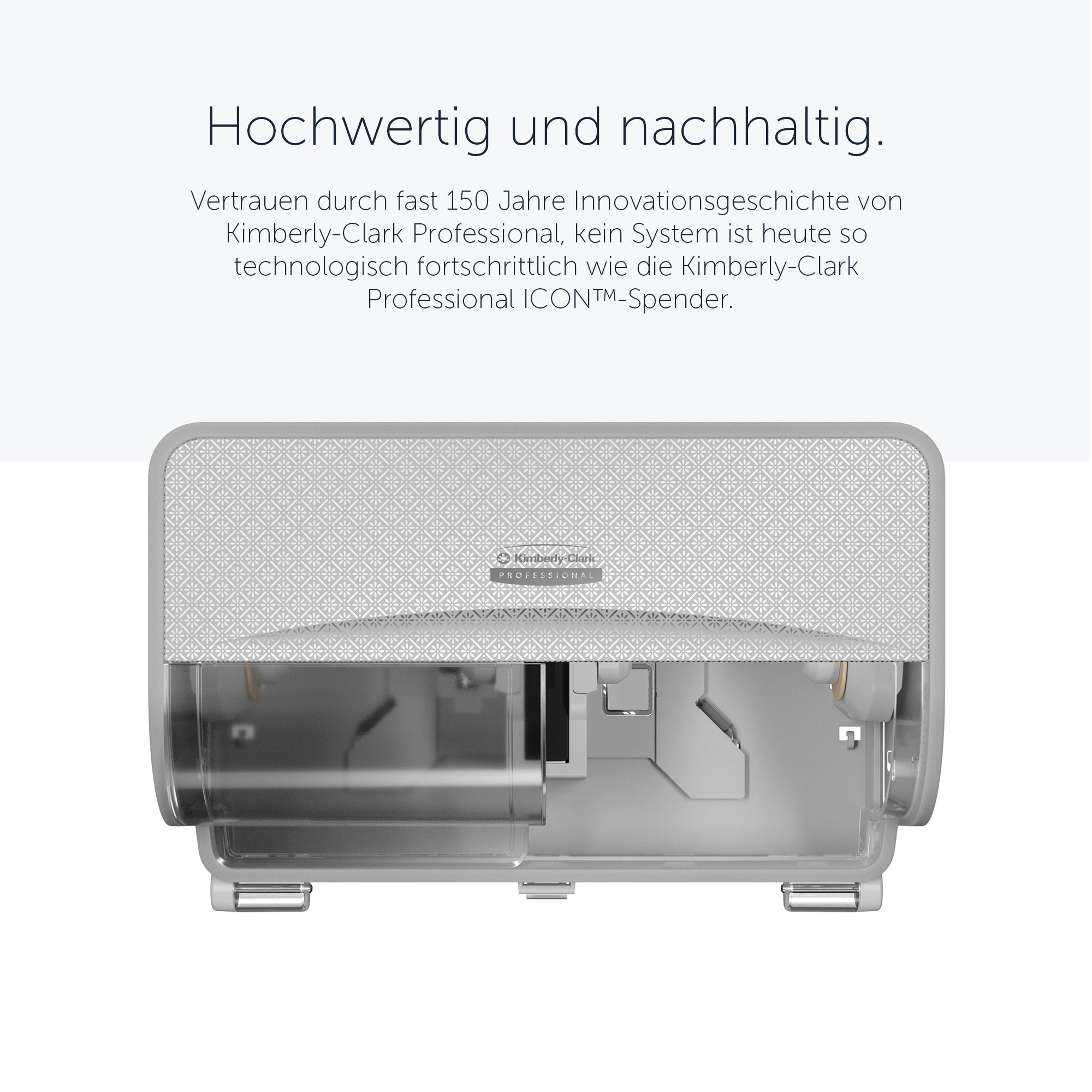 Kimberly-Clark Professional™ ICON™-Standard-Toilettenpapierspender mit 2 horizontalen Rollen (53655), mit silberfarbener Blende im Mosaikdesign; 1 Spender und Blende pro Versandeinheit