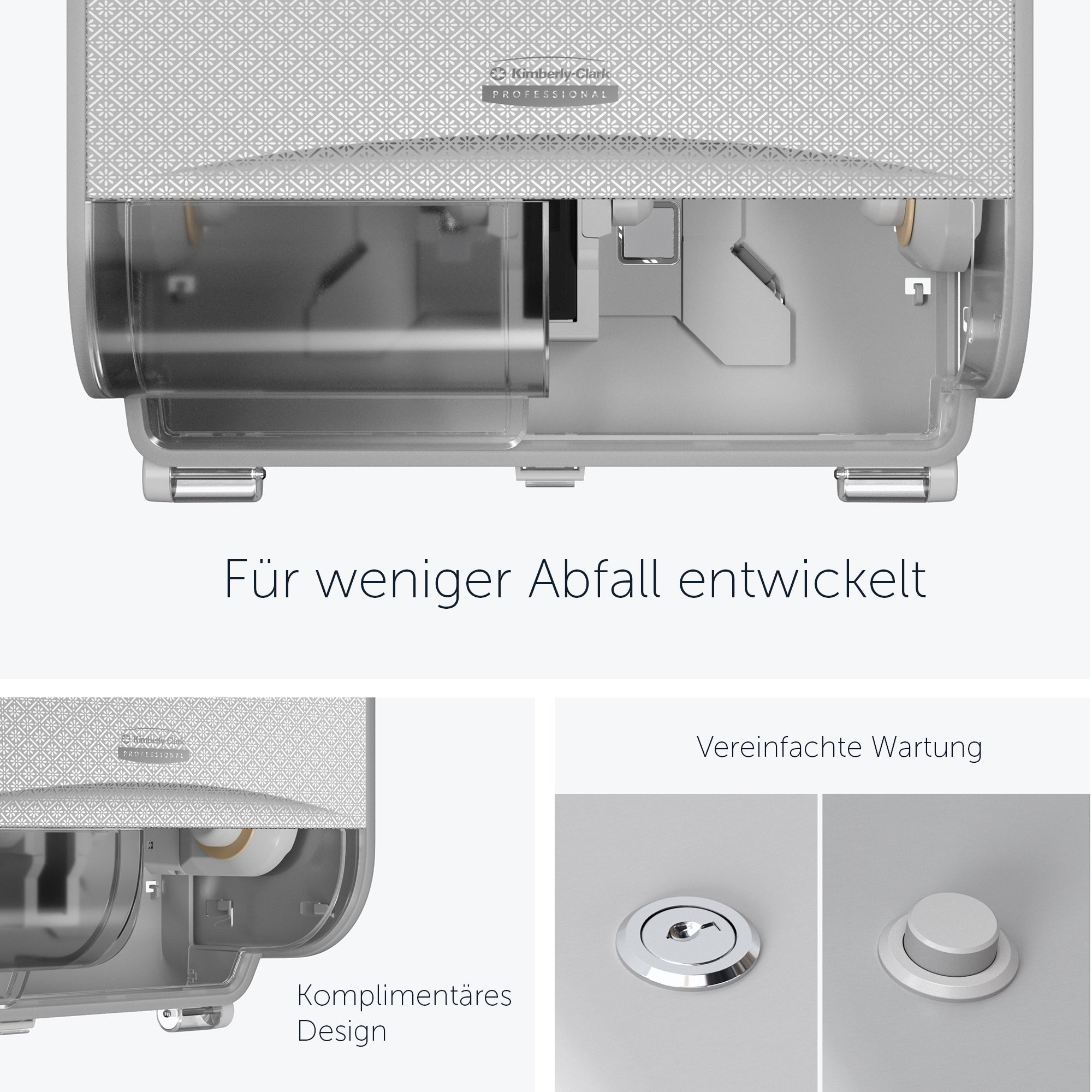 Kimberly-Clark Professional™ ICON™-Standard-Toilettenpapierspender mit 2 horizontalen Rollen (53655), mit silberfarbener Blende im Mosaikdesign; 1 Spender und Blende pro Versandeinheit