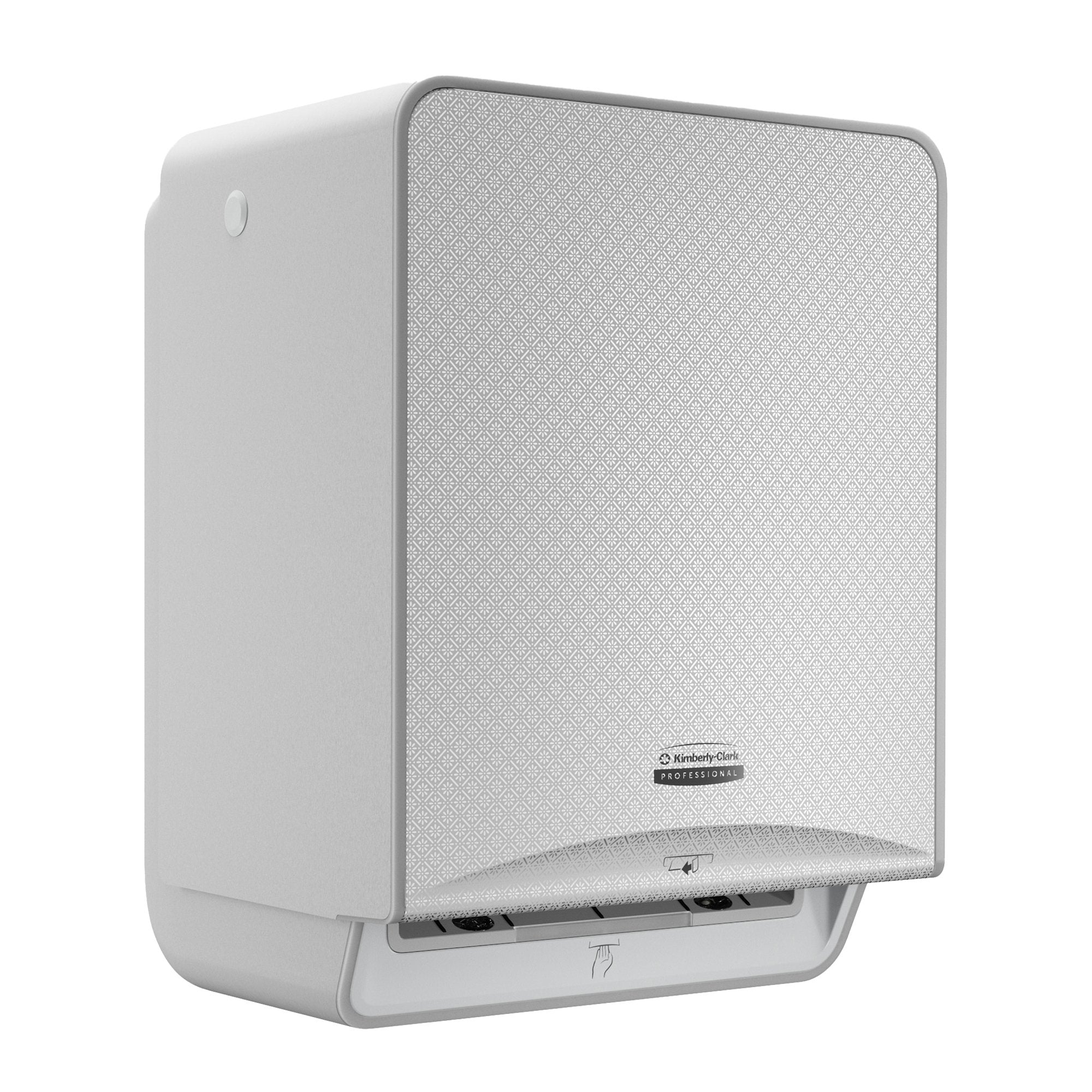 Automatischer Kimberly-Clark Professional™ ICON™-Rollenhandtuchspender (53691) mit silberner Blende im Mosaikdesign; 1 Spender und eine Blende pro Verkaufseinheit