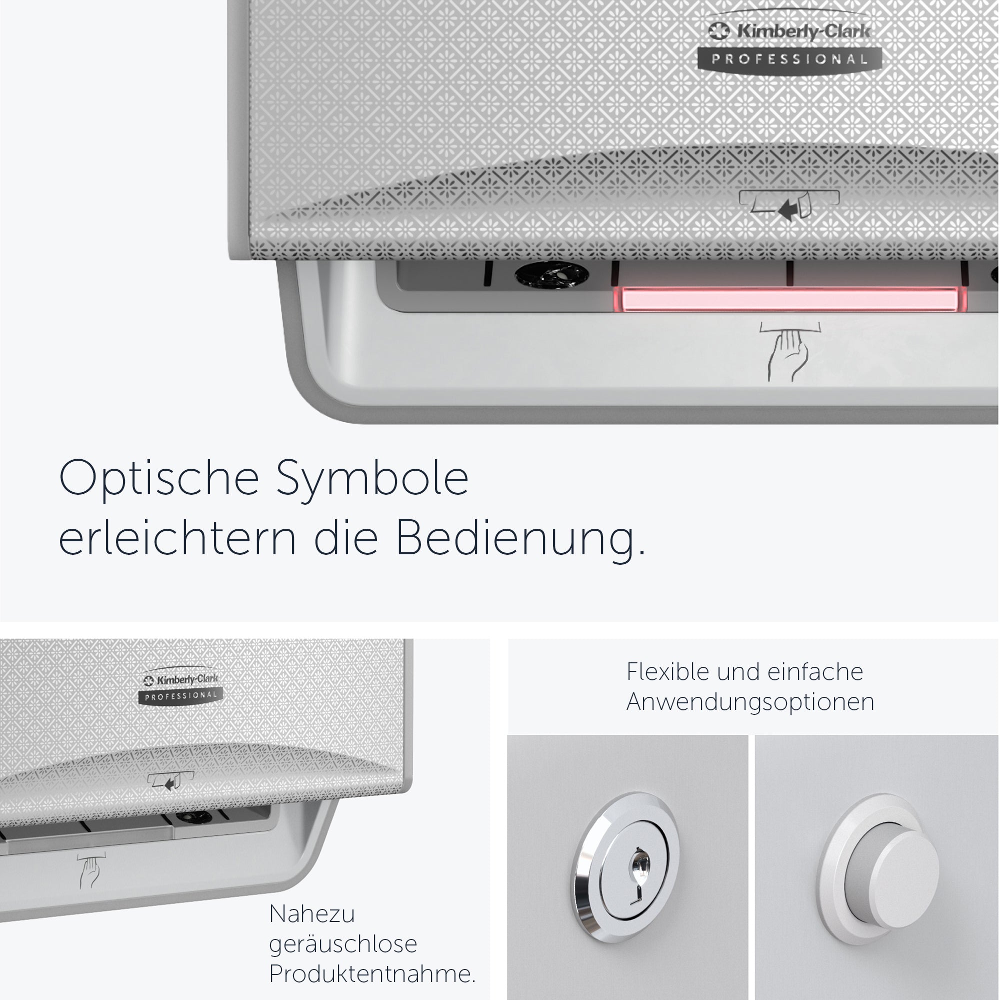 Automatischer Kimberly-Clark Professional™ ICON™-Rollenhandtuchspender (53691) mit silberner Blende im Mosaikdesign; 1 Spender und eine Blende pro Verkaufseinheit