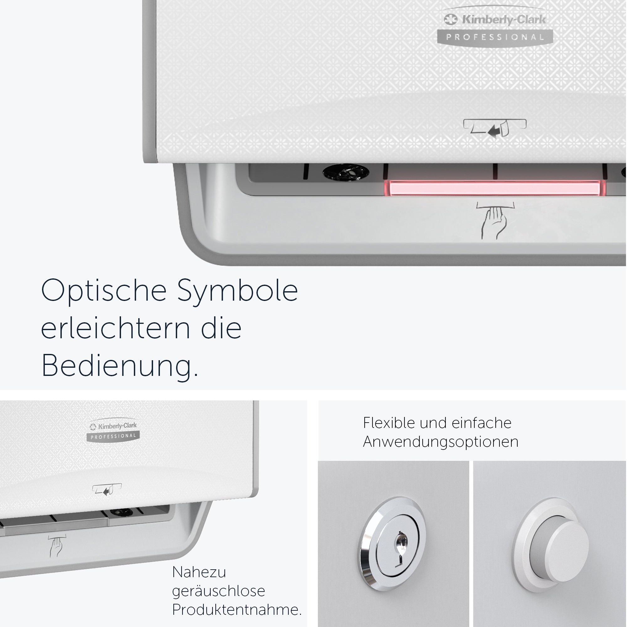 Kimberly-Clark Professional™ Automatischer ICON™-Rollenhandtuchspender (53940), weißes Gehäuse mit weißer Blende im Mosaikdesign; 1 Spender und eine Blende pro Verkaufseinheit