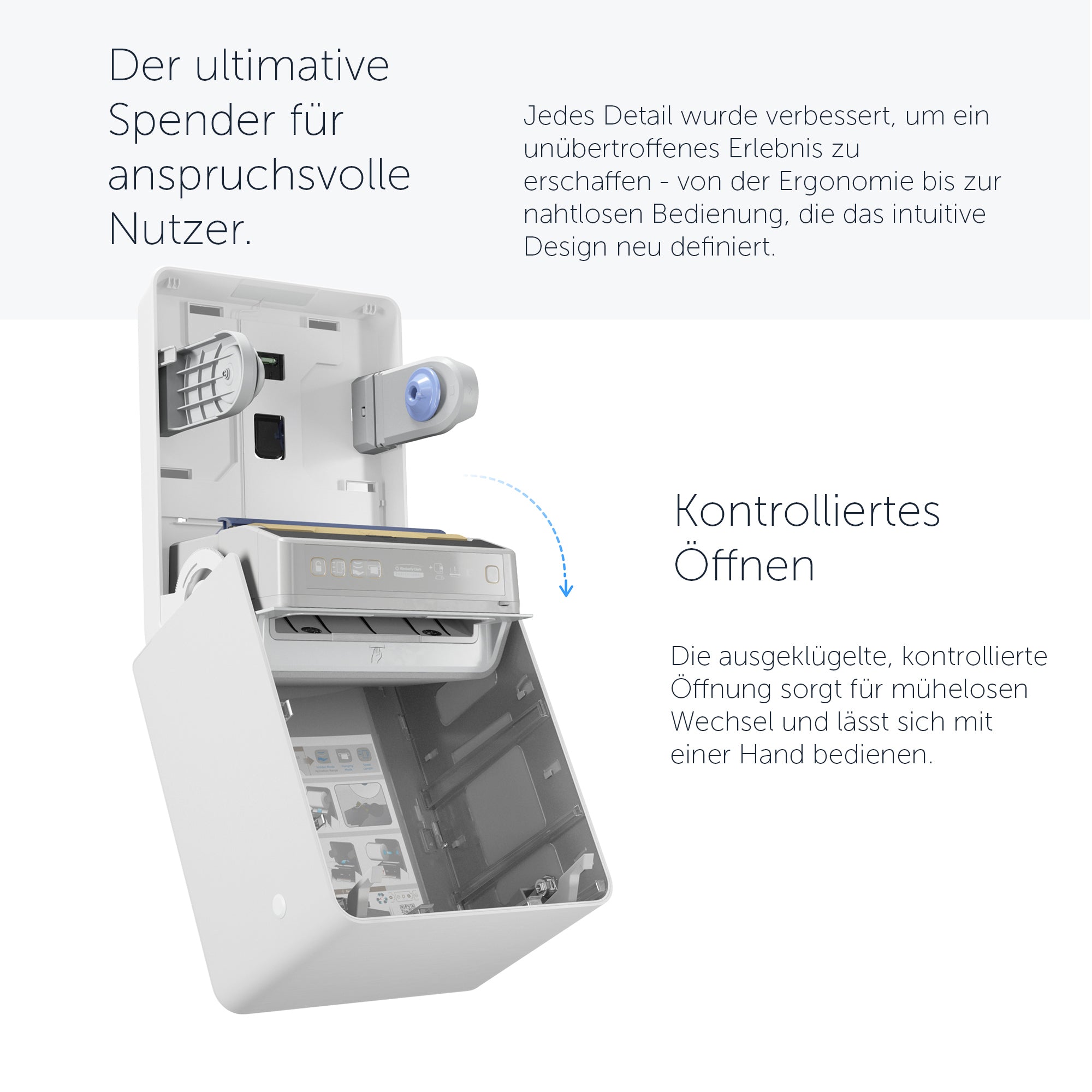 Kimberly-Clark Professional™ Automatischer ICON™-Rollenhandtuchspender (53940), weißes Gehäuse mit weißer Blende im Mosaikdesign; 1 Spender und eine Blende pro Verkaufseinheit