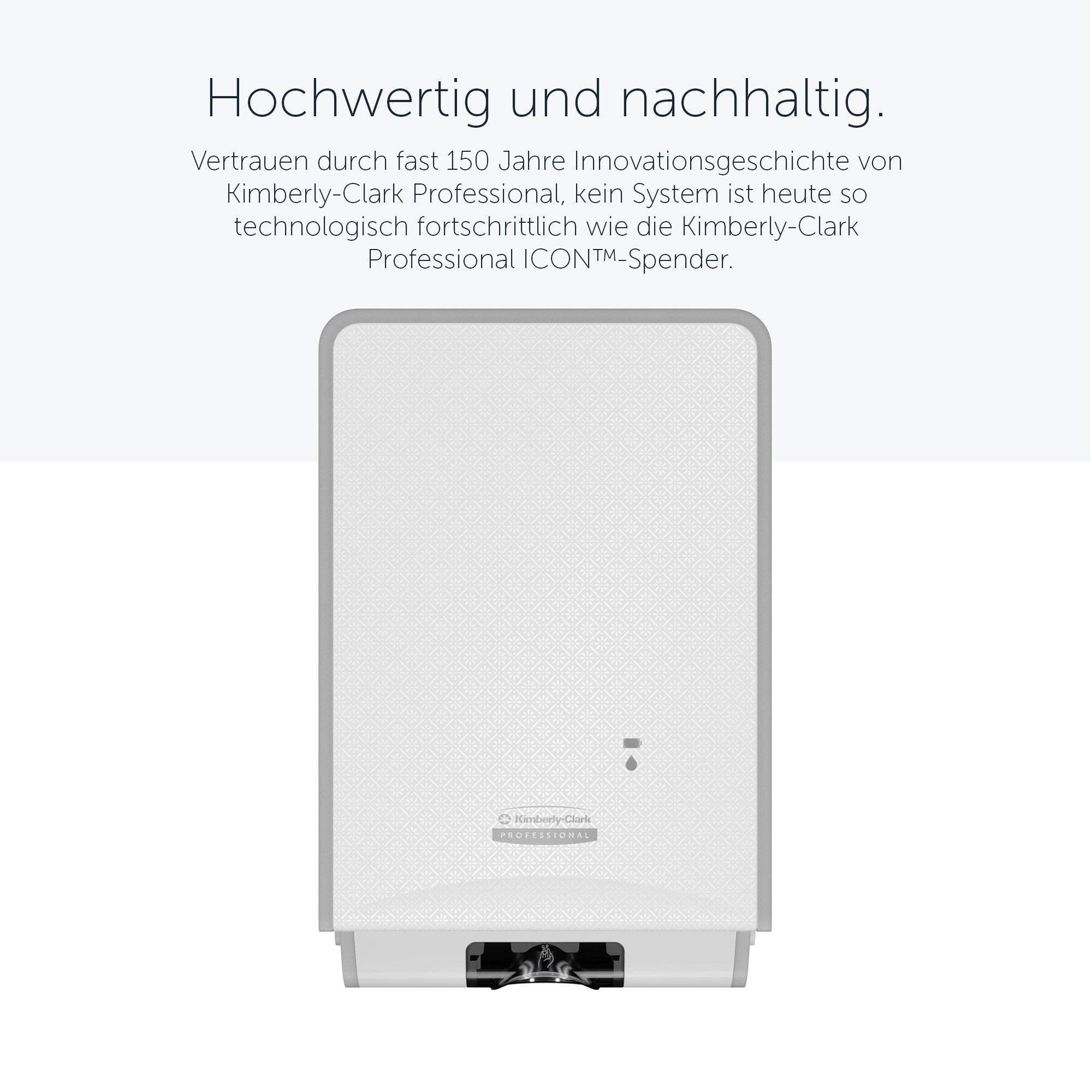 Kimberly-Clark Professional™ Automatischer ICON™-Handseifen- und Desinfektionsmittelspender (53944), weißes Gehäuse mit weißer Blende im Mosaikdesign; 1 Spender und eine Blende pro Verkaufseinheit