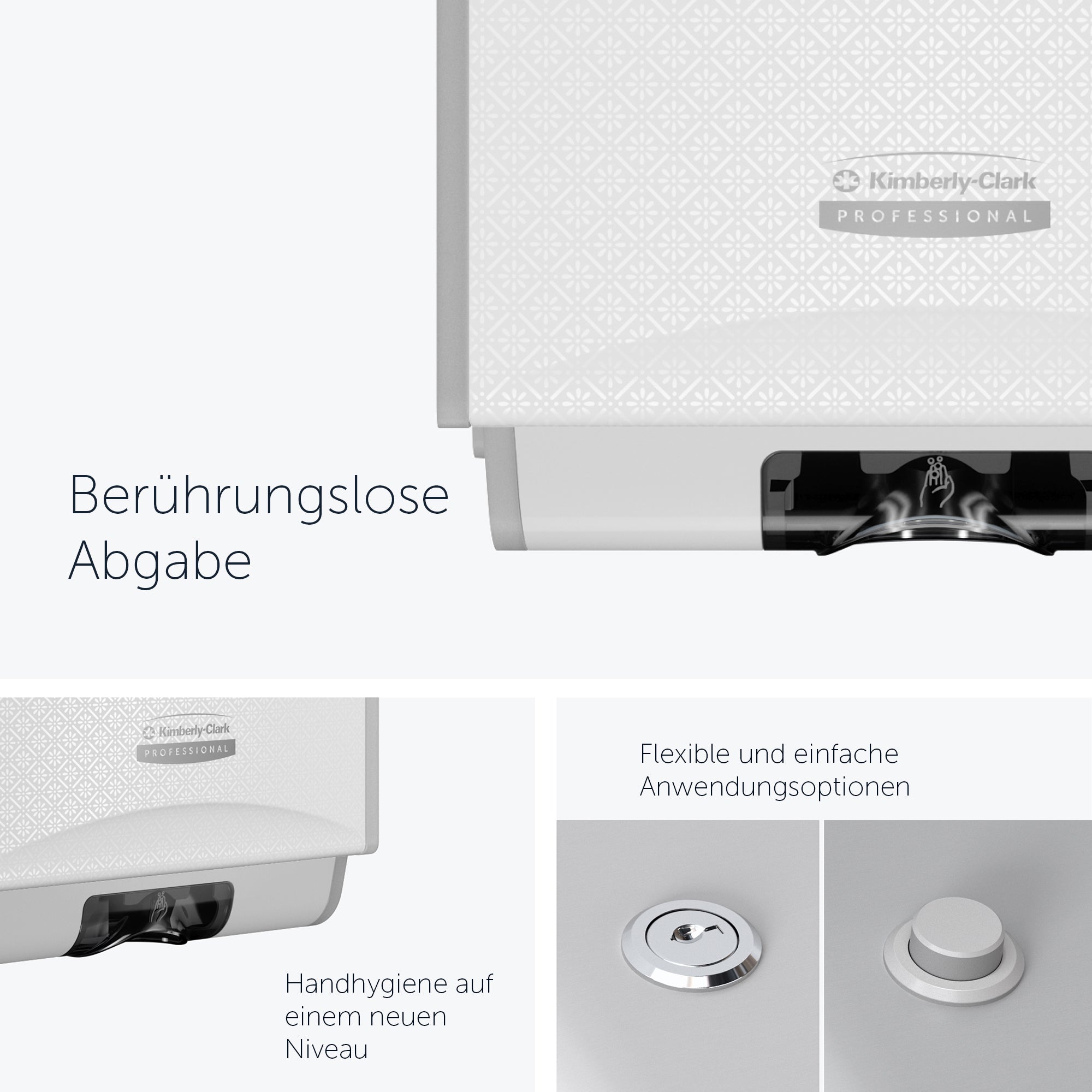 Kimberly-Clark Professional™ Automatischer ICON™-Handseifen- und Desinfektionsmittelspender (53944), weißes Gehäuse mit weißer Blende im Mosaikdesign; 1 Spender und eine Blende pro Verkaufseinheit