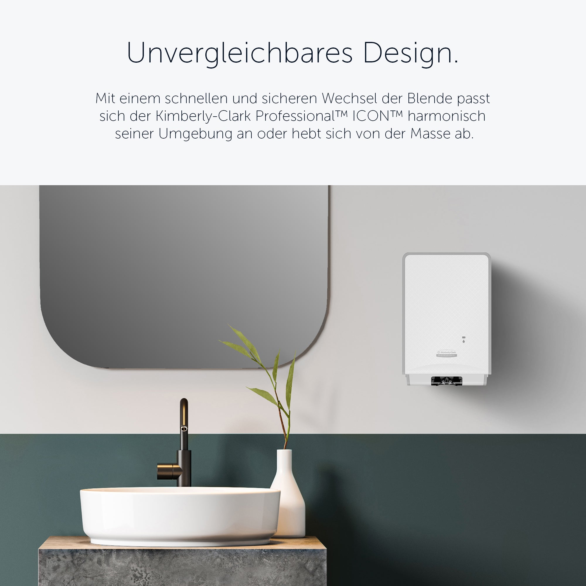 Kimberly-Clark Professional™ Automatischer ICON™-Handseifen- und Desinfektionsmittelspender (53944), weißes Gehäuse mit weißer Blende im Mosaikdesign; 1 Spender und eine Blende pro Verkaufseinheit