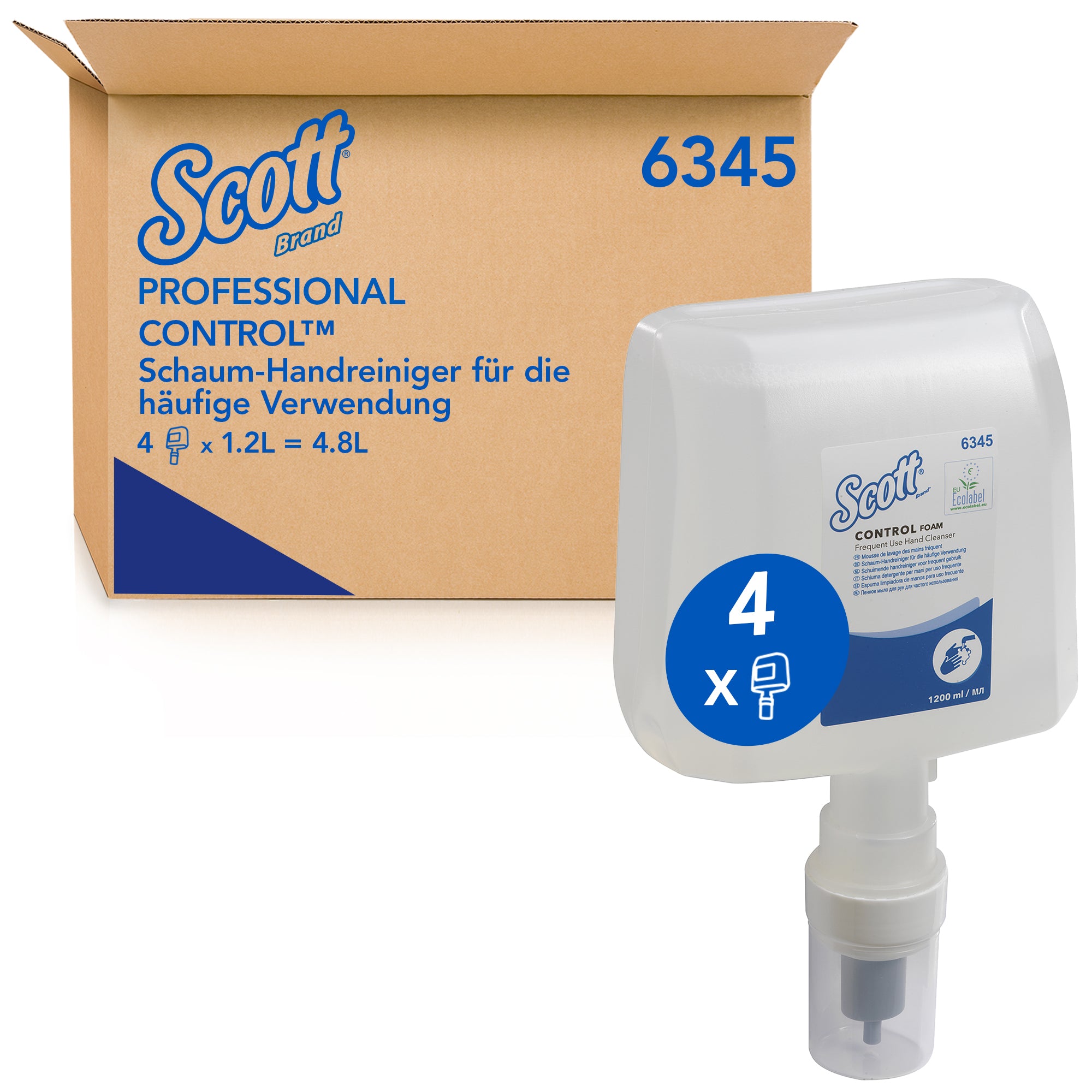 Scott® Control™ Schaumhandseife für häufige Anwendung 6345 – unparfümierter Schaumhandseife – 4 x 1,2 Liter, Nachfüllbehälter farbloser Handreiniger