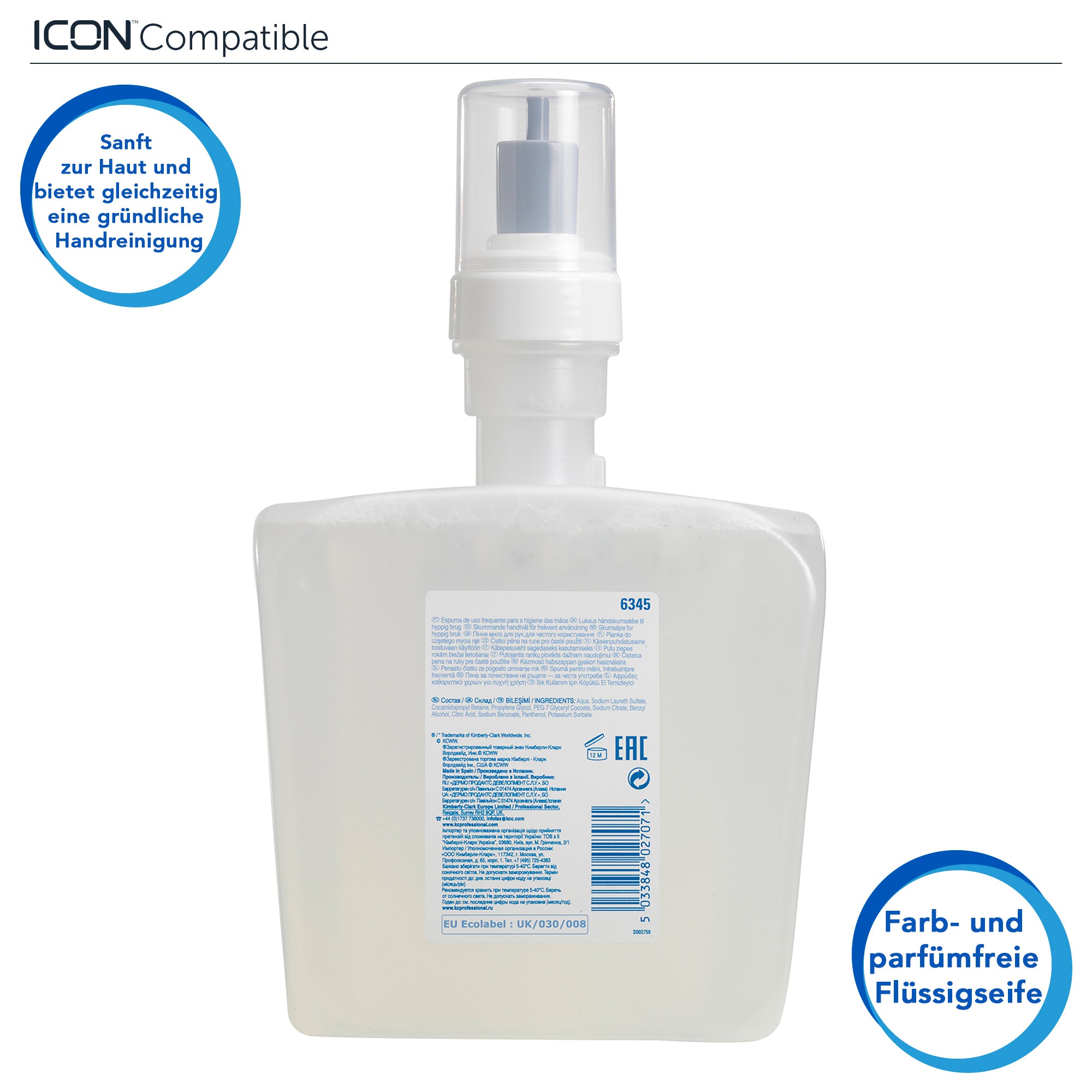 Scott® Control™ Schaumhandseife für häufige Anwendung 6345 – unparfümierter Schaumhandseife – 4 x 1,2 Liter, Nachfüllbehälter farbloser Handreiniger