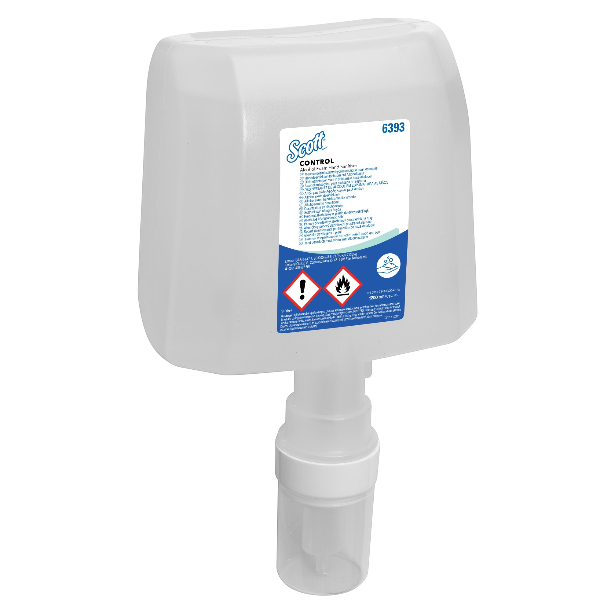Scott® Control™ Handdesinfektionsschaum auf Alkoholbasis 6393 – 4 x 1,2 Liter Handdesinfektionsmittel, Nachfüllpackung (4,8 Liter gesamt)