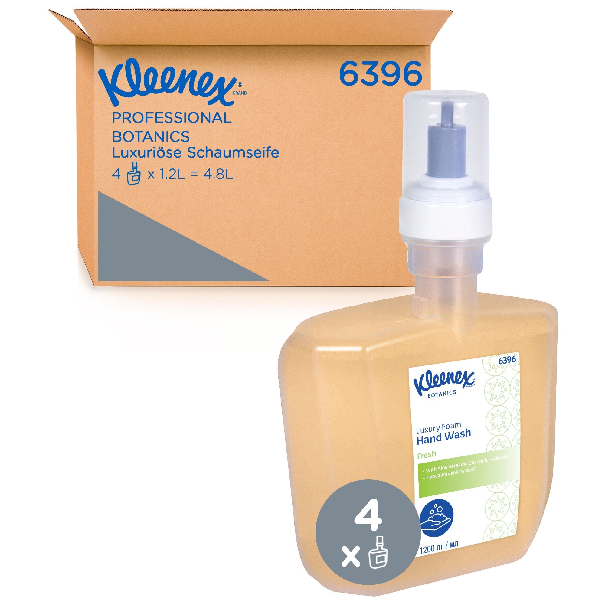 Kleenex® Botanics™ Fresh Luxus- Schaumhandseife 6396 – Parfümierte Schaumhandseife – 4 x 1,2-Liter-Nachfüllpackungen mit farblosem Handreinigungsmittel (insg. 4,8 Liter)