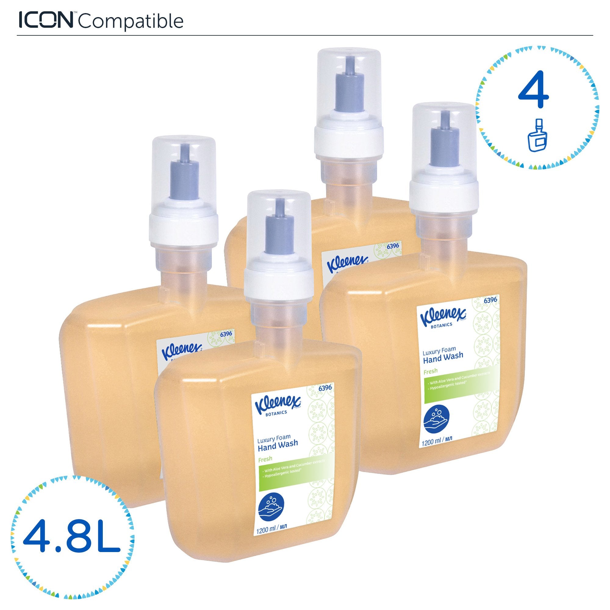 Kleenex® Botanics™ Fresh Luxus- Schaumhandseife 6396 – Parfümierte Schaumhandseife – 4 x 1,2-Liter-Nachfüllpackungen mit farblosem Handreinigungsmittel (insg. 4,8 Liter)