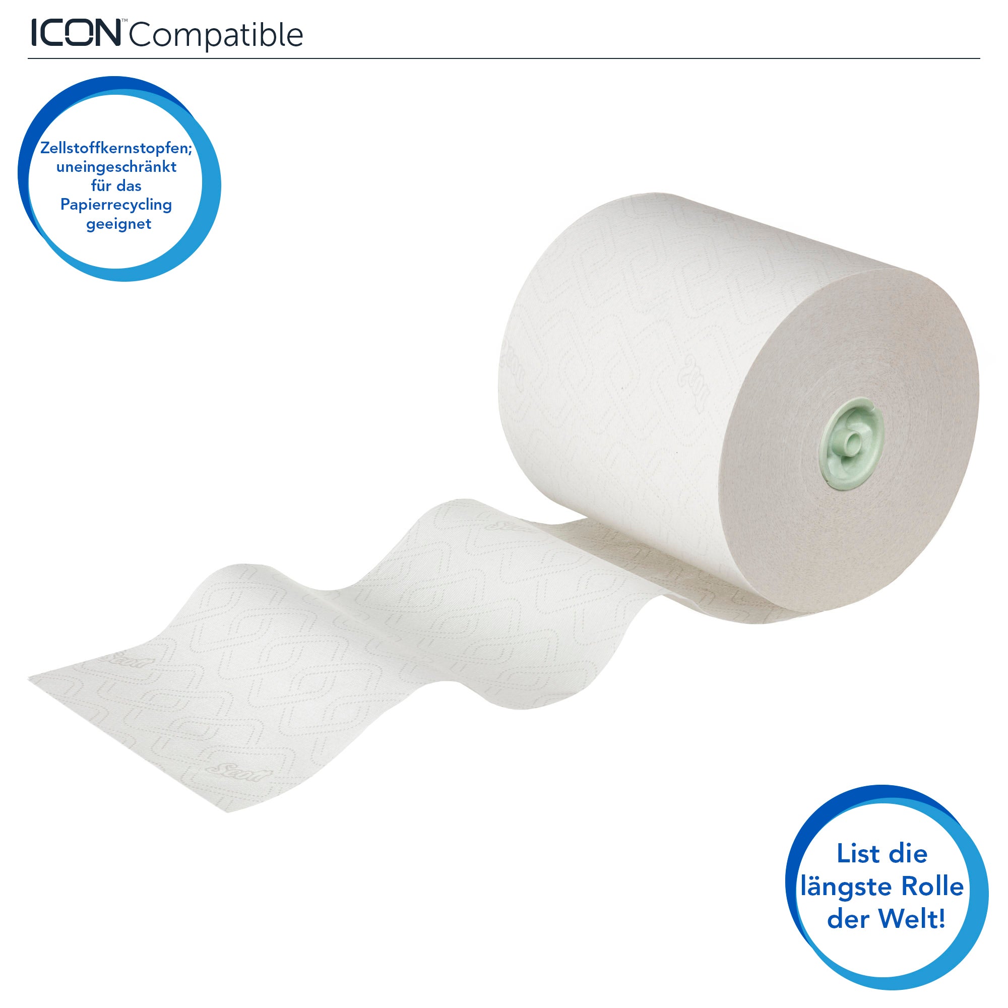 Scott® Essential™ Rollenhandtücher 6638 – E-Roll Papierhandtuch-Großrolle – 6 x 380 m weiße Papierhandtuchrollen (insg. 2.280 m)