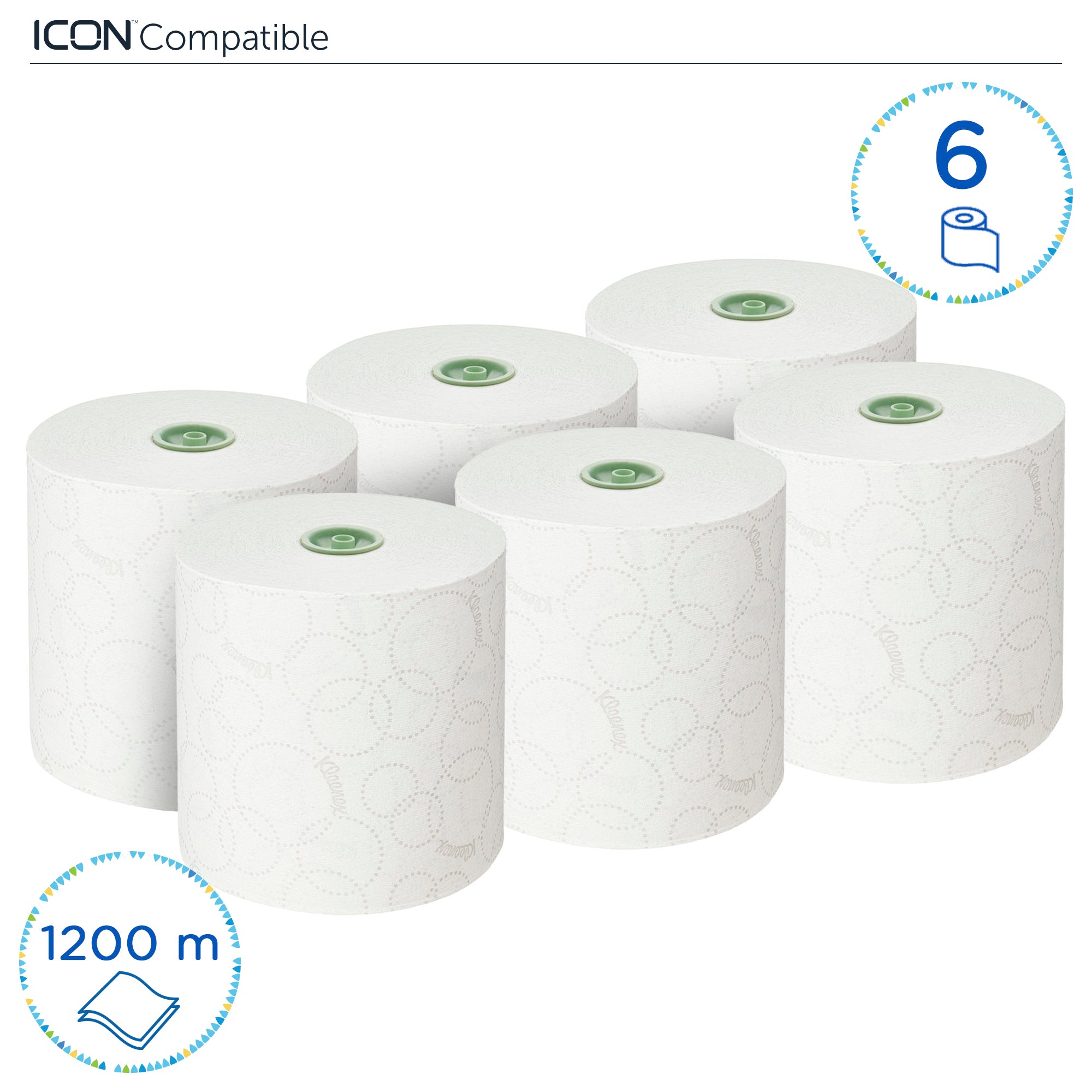 Kleenex® Ultra™ Papierhandtücher auf Rollen, 6782 – E-Roll-Großrolle für 2-lagige Handtücher – 6 x 200 m weiße Papierhandtuchrollen (insg. 1.200 m)