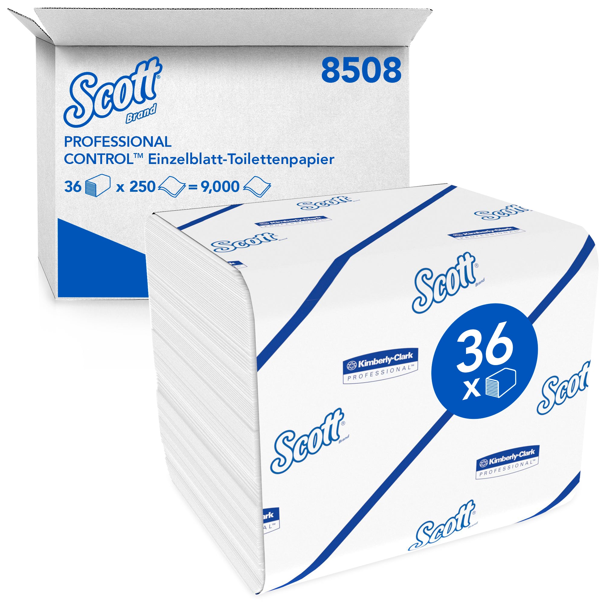 Scott® Control™ Einzelblatt-Toilettenpapier 8508 – 2-lagiges Toilettenpapier – 36 Packungen x 250 Blatt (9.000 Blatt)