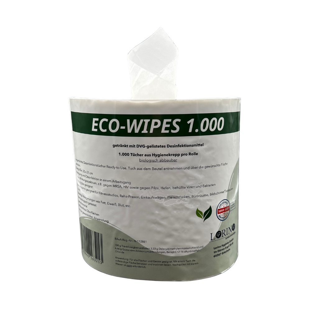 12 Karton ECO-WIPES 4×1.500 Blatt vorgetränkte Desinfektionstücher Zellstoff