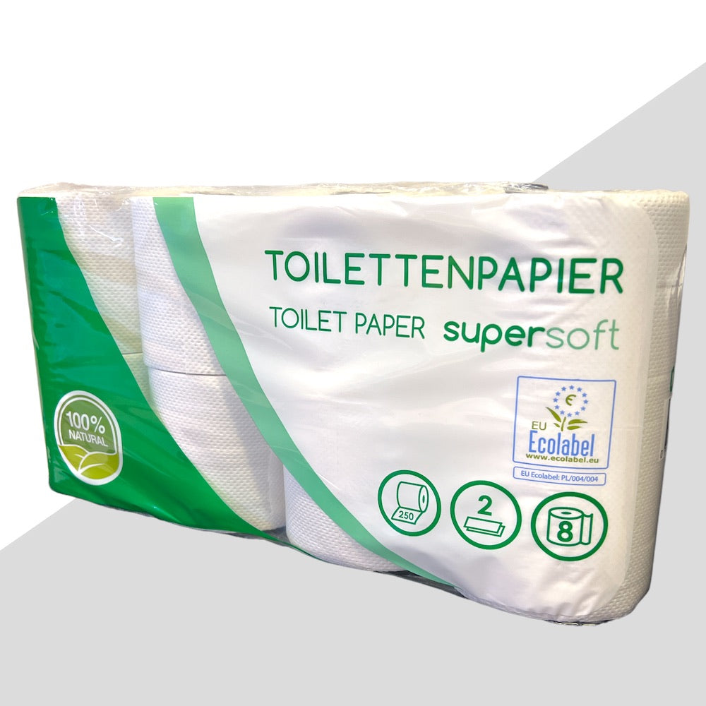Toilettenpapier 128 Rollen, 2-lagig weiß recycl. 250 Blatt EU Ecolabel