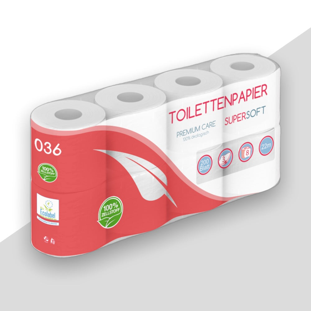Toilettenpapier 128 Rollen, 3-lagig, 100% Zellstoff, 200 Blatt