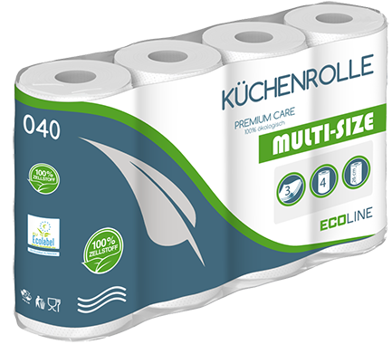 Küchenrollen 768 Rollen - Palette, 3-lagig, ECO, "Multi Size", Zellstoff, 90 Blatt