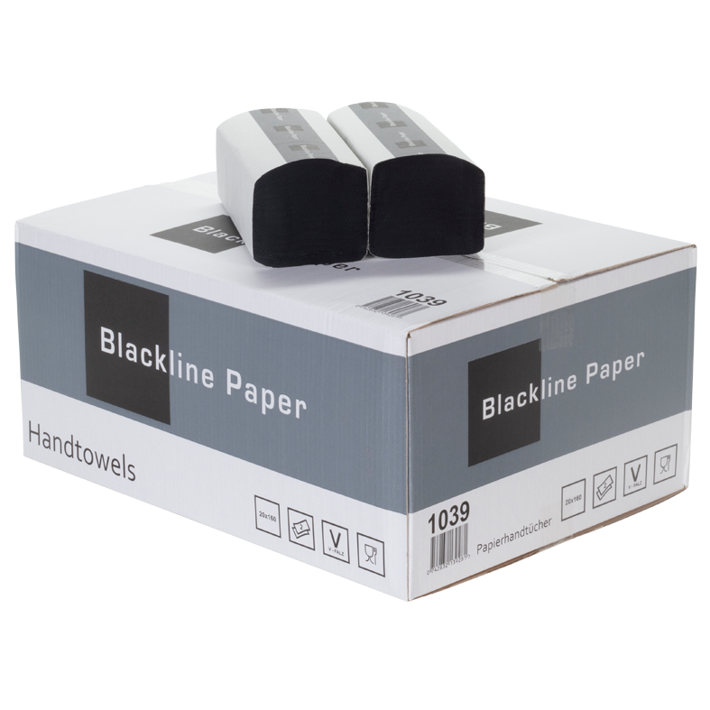 Papierhandtücher, 2-lagig, schwarz, 100% Zellstoff, ZZ Faltung, 25x21cm