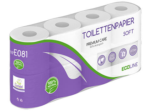 Toilettenpapier 128 Rollen, 3 lagig, 100% recycling, 250 Blatt