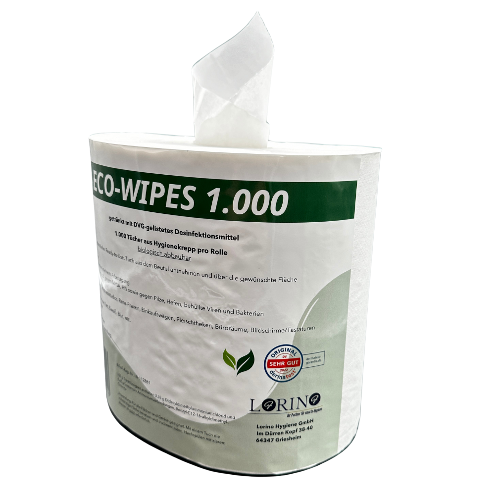 ECO-WIPES 4x1.500 Blatt vorgetränkte Desinfektionstücher Zellstoff