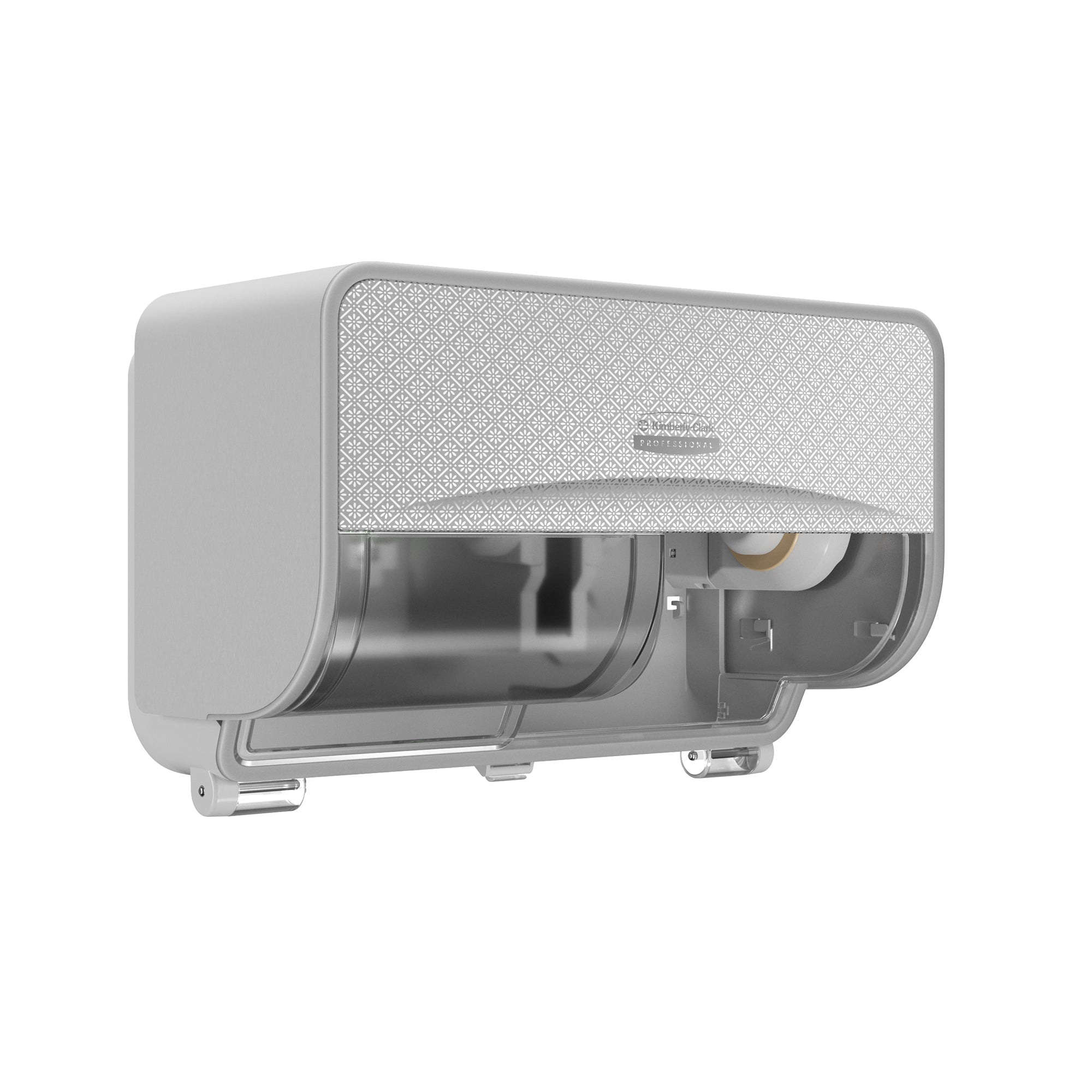 Kimberly-Clark Professional™ ICON™-Standard-Toilettenpapierspender mit 2 horizontalen Rollen (53655), mit silberfarbener Blende im Mosaikdesign; 1 Spender und Blende pro Versandeinheit