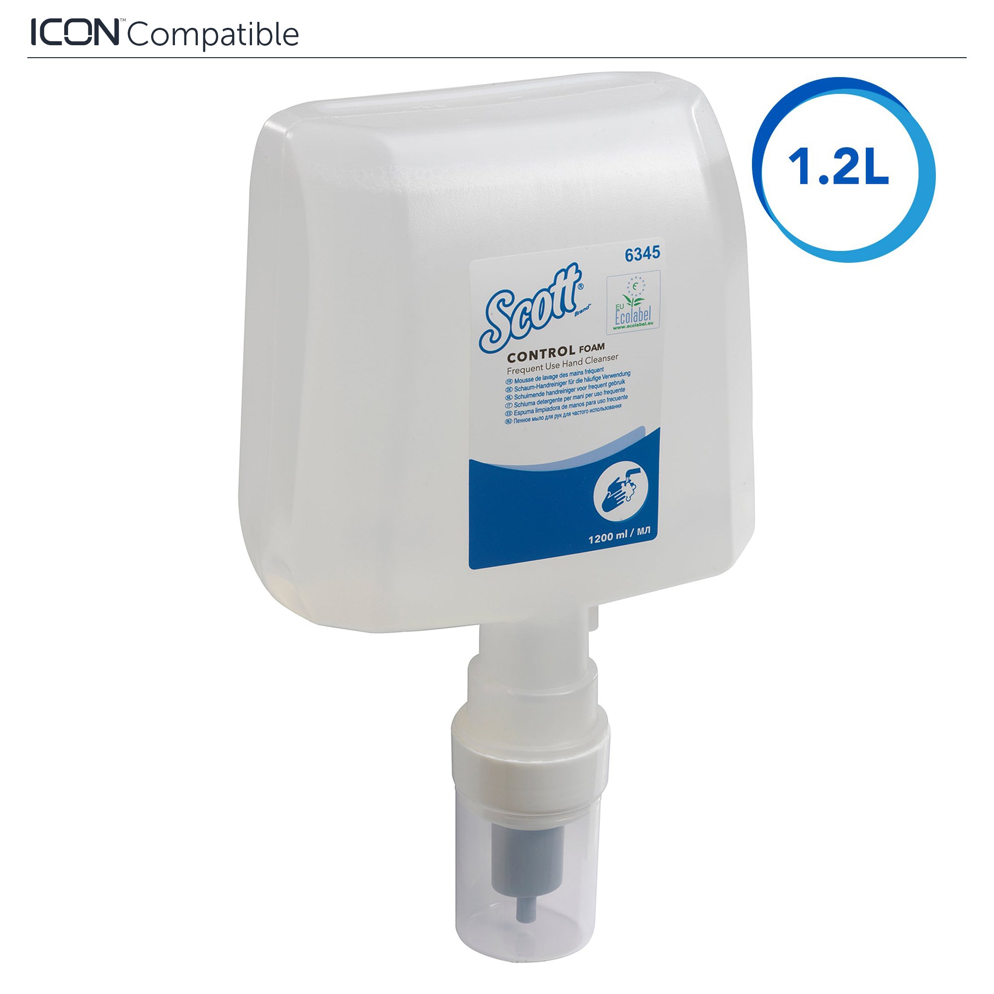 Scott® Control™ Schaumhandseife für häufige Anwendung 6345 – unparfümierter Schaumhandseife – 4 x 1,2 Liter, Nachfüllbehälter farbloser Handreiniger