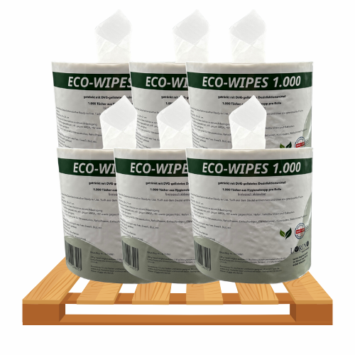 24 Karton ECO-WIPES 4×1.500 Blatt vorgetränkte Desinfektionstücher Zellstoff